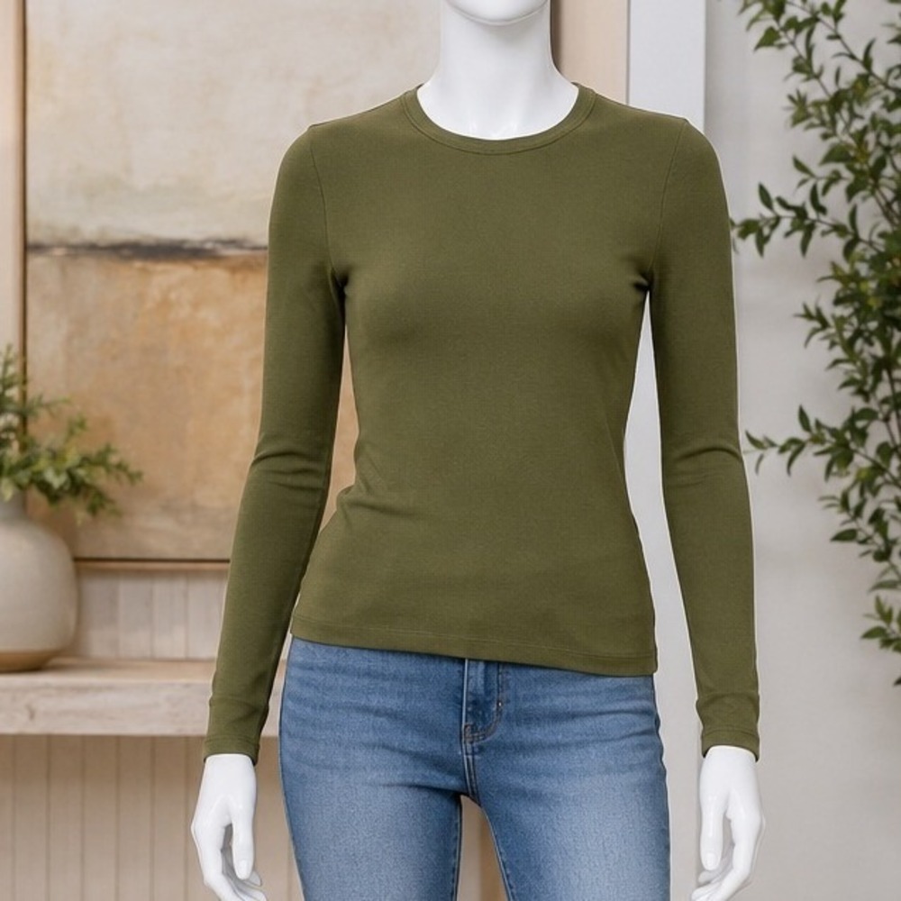 Allison New York Womens Knit Top Solid Rita Moss Green Long Sleeve XS
